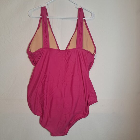 J.Crew Women’s Ruched V Neck One Piece Swimsuit Radiant‎ Fuchsia BC116 Size 20 - Picture 5 of 12